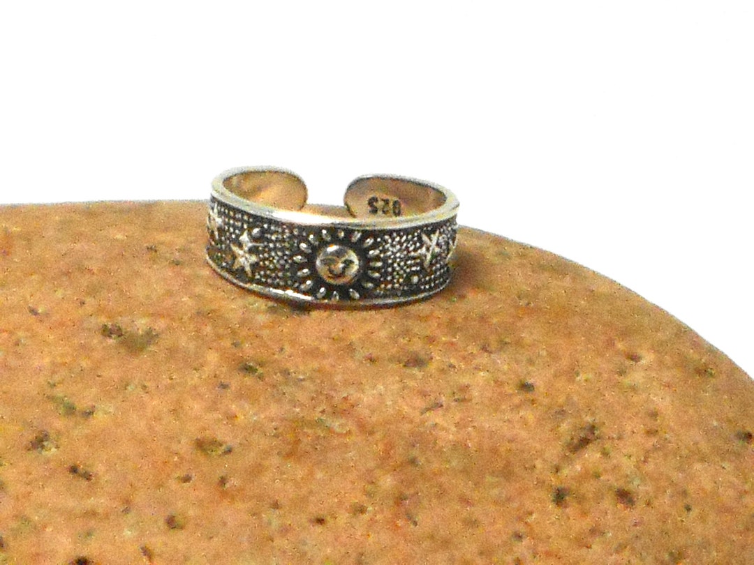 ADJUSTABLE Moon and Stars 925 Sterling Silver TOE Ring - Etsy