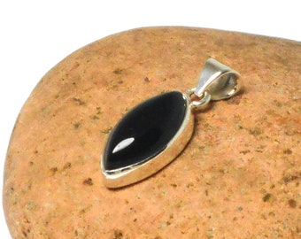 Ciondolo in onice nero, collana boho in argento sterling con motivo marquise - Italia