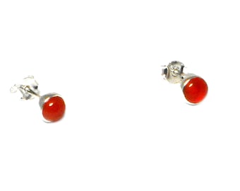 Orange CARNELIAN Sterling Silver 925 Pendientes Redondos Gemstone Stud - 4 mm