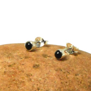 Small Round BLACK ONYX Sterling Silver Stud Earrings 925 - 3 mm