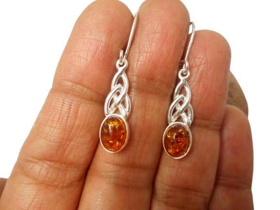 Orecchini pendenti vintage in argento sterling e ambra baltica - Italia