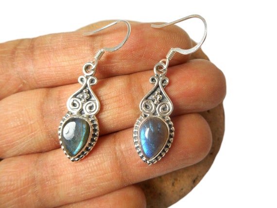 Orecchini A Goccia In Argento 925 Con Labradorite I-be, Lunghi 3,3 Cm – Regalo Con Certificato