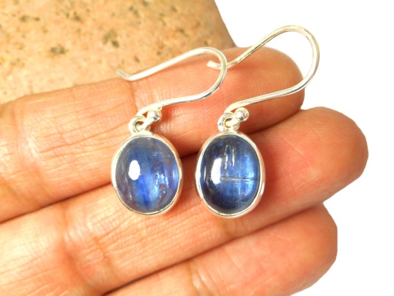 Oval Blue Kyanite and Sterling Silver Chain Link Earrings