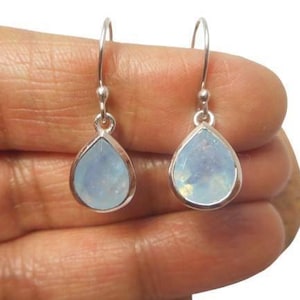 Blue Teardrop Aquamarine Sterling Silver 925 Gemstone Drop Dangle Earrings