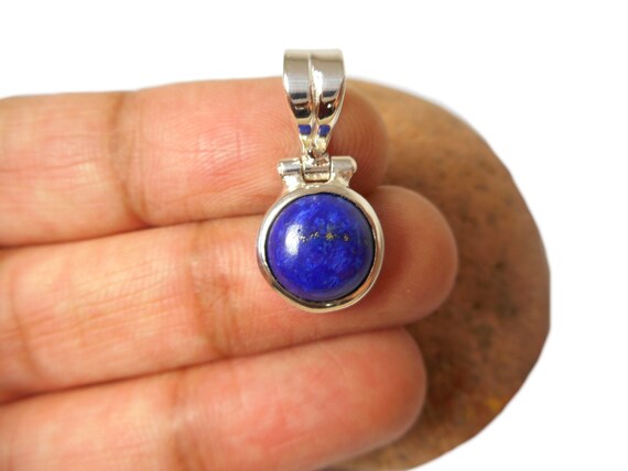 Small Round Blue LAPIS LAZULI Sterling Silver 925 Gemstone Pendant 