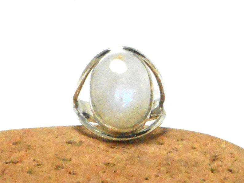 Fiery Oval Moonstone Sterling Silver 925 Gemstone Large Statement Ring image 1