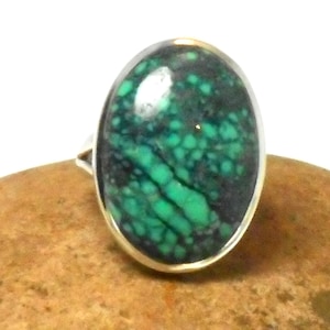 Großer Grün Blau Tibetischer TÜRKIS Oval Sterling Silber Edelstein Ring 925 - UK Hallmark