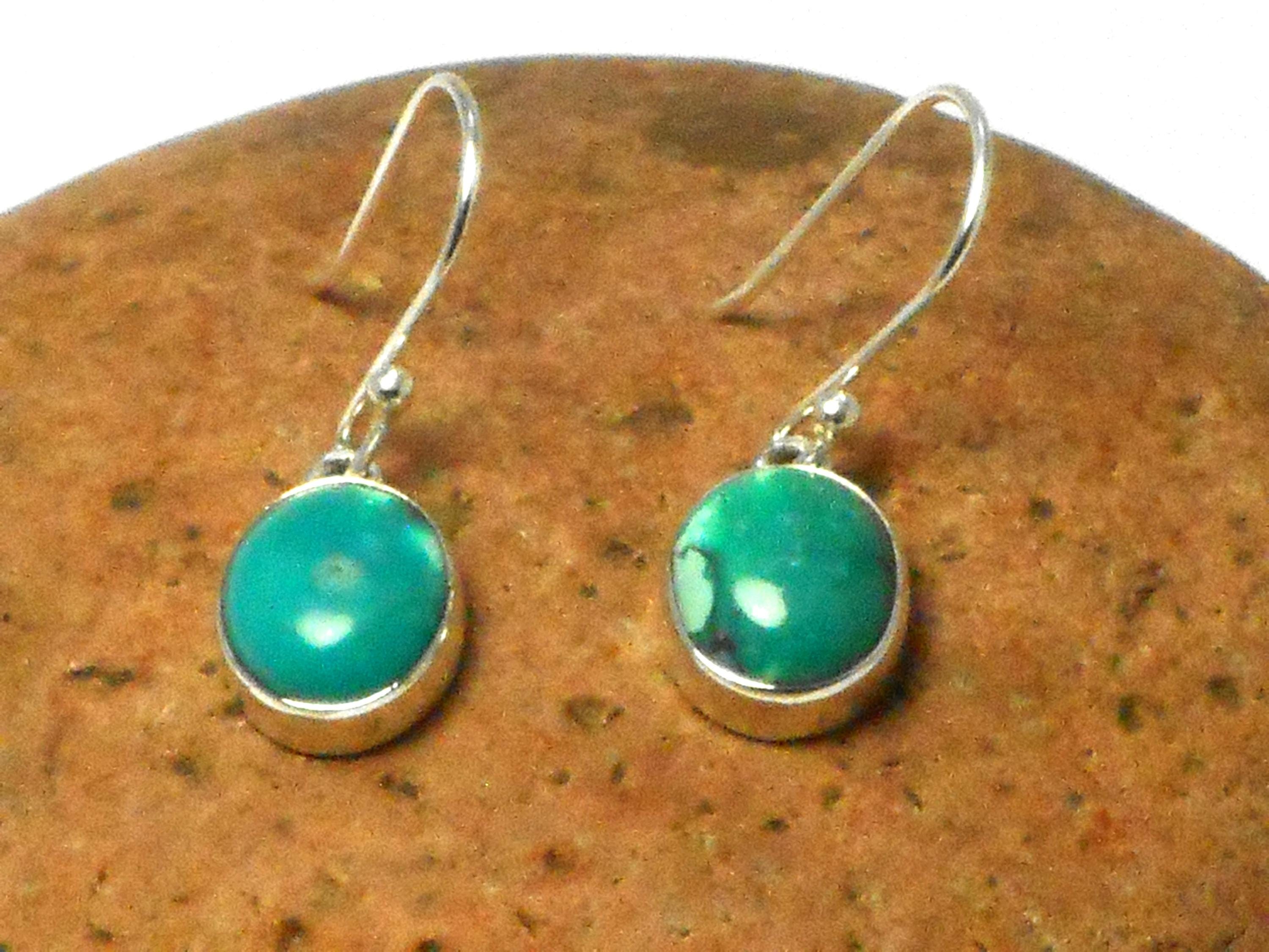 Boucles D'oreilles Femme Argentées Avec Résine Bleu Turquoise - Style Tibétain - Neuf Sans Emballage