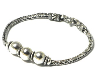 Balinese Snake Chain Sterling Silver 925 Bracelet - 21 cm