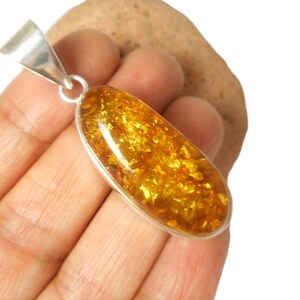 Oval Shaped Baltic AMBER Sterling Silver Gemstone 925  Pendant