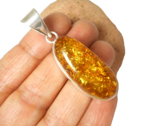 Oval Shaped Baltic AMBER Sterling Silver Gemstone 925  Pendant