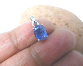 Small Blue Oval Kyanite  Sterling Silver 925 Oval  Gemstone Pendant