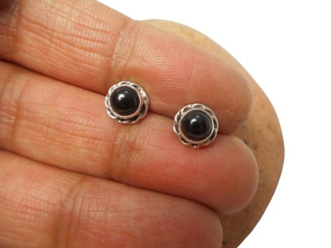 Boucles D'oreilles Studs En Argent 925 Avec Onyx Noir Rond 5mm - Neuf Sans Boîte