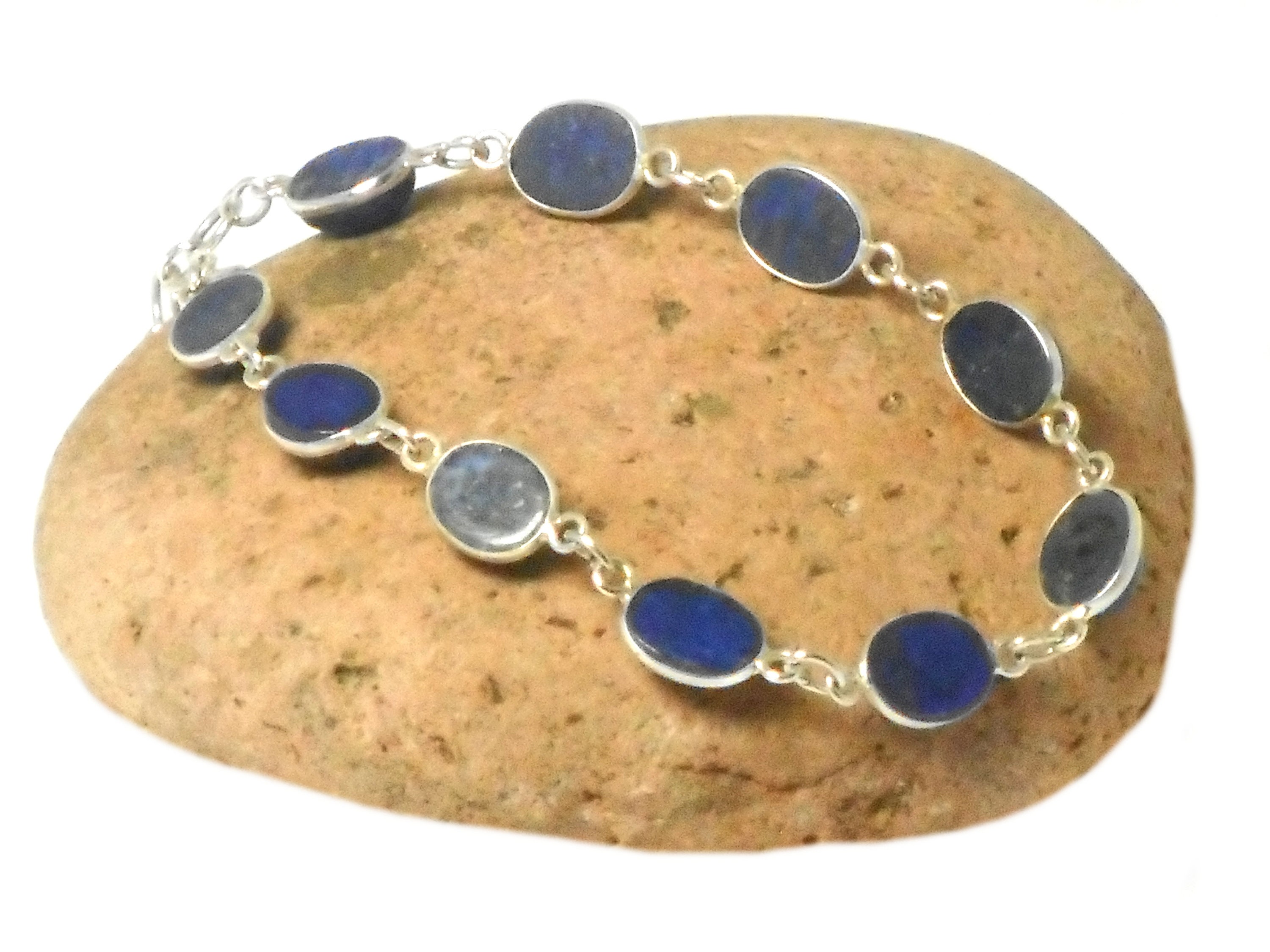 Oval  Blue LAPIS  Sterling  Silver  925  Gemstone  Bracelet 20 cm 