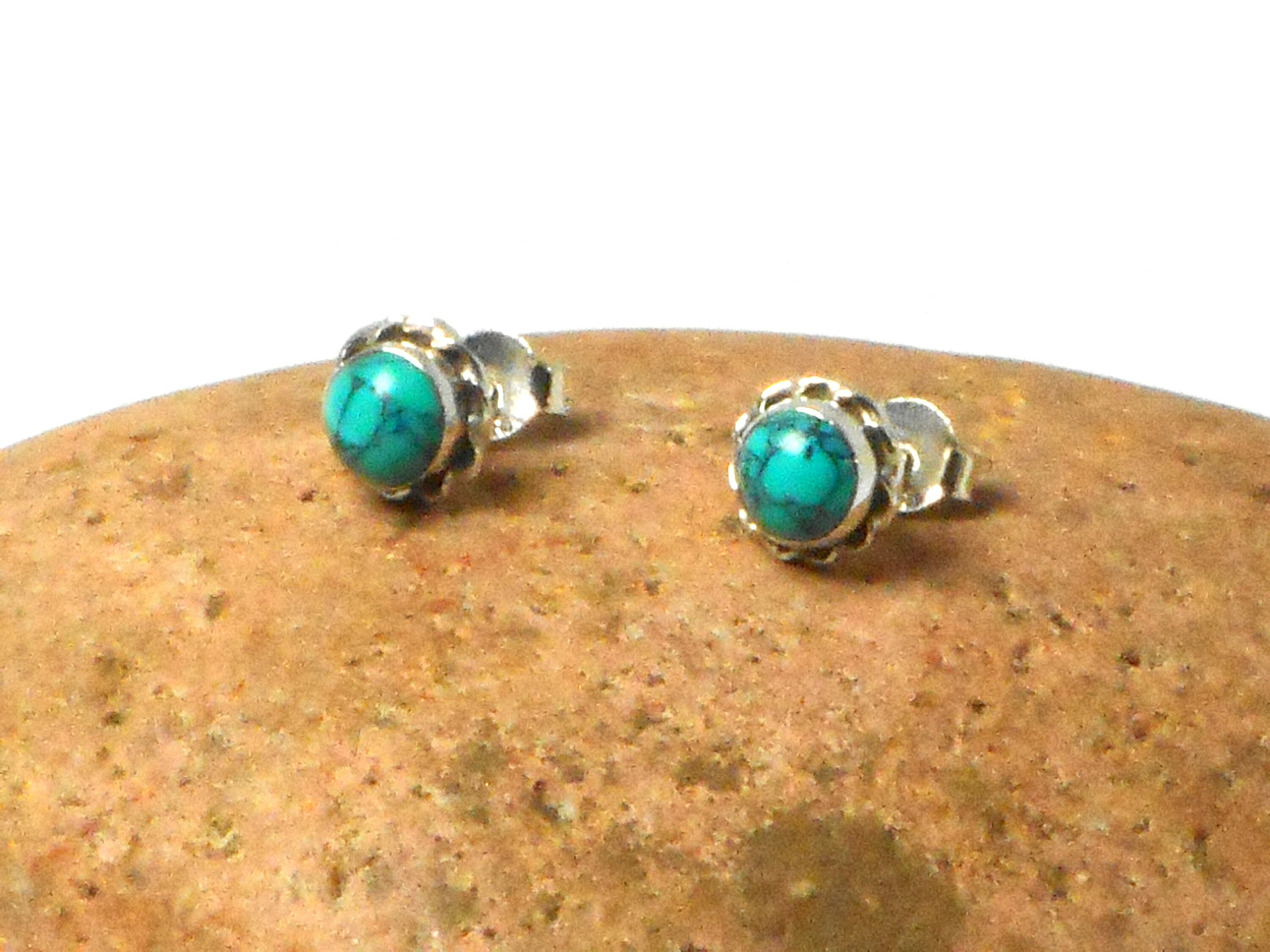 Orecchini In Argento Sterling - Borchie Blu E Turchesi - Pietra - Foto 10