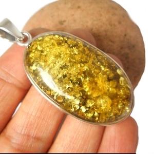 Large Chunky Oval Shaped Green AMBER Sterling Silver Gemstone 925  Pendant