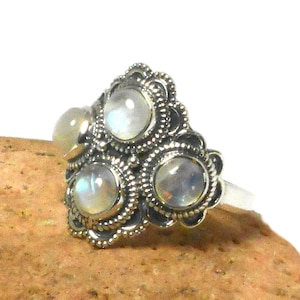 Grade &#39;A&#39; Moonstone Sterling Silver 925 Gemstone Ring - Size R
