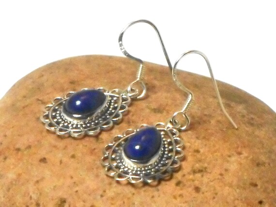 Orecchini pendenti in argento con lapislazzuli blu Jeweloporium, orecchini in argento sterling 925 per donna, gioielli boho con vera pietra preziosa marquise