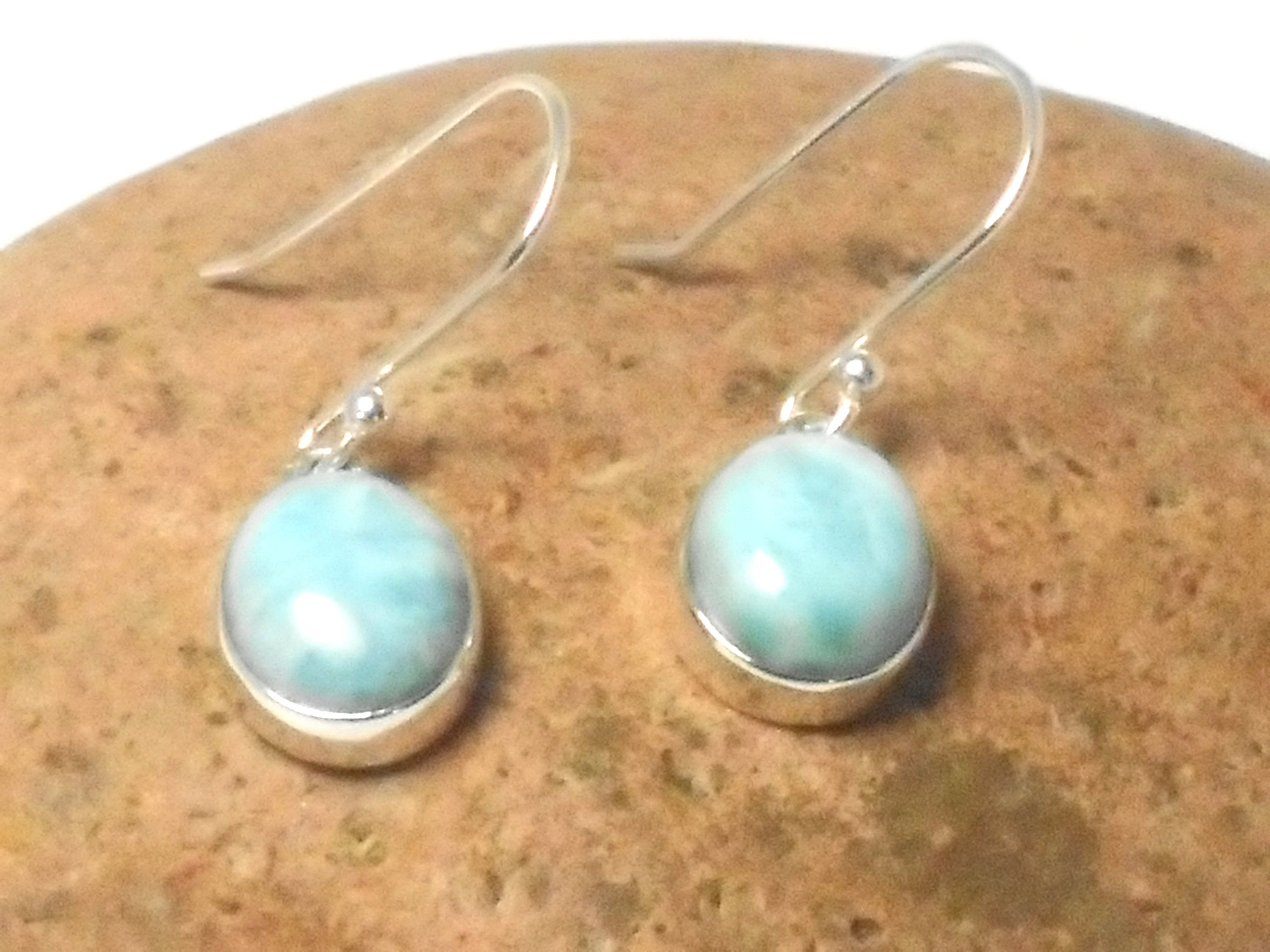 Boucles D'Oreilles Ovales En Argent Sterling Avec Pierre Larimar Bleu - Sans Marque