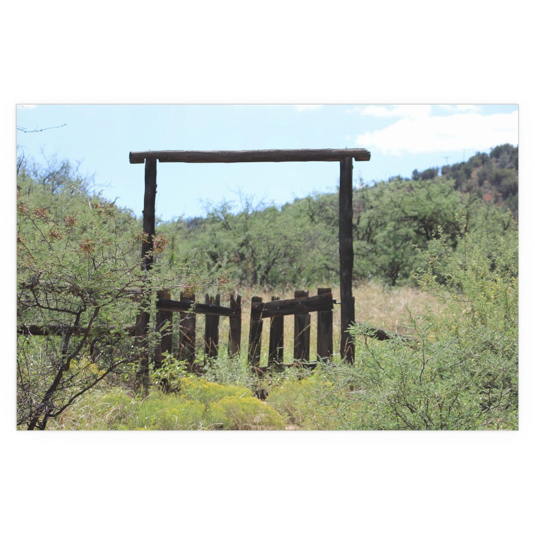 Nature-inspired Landscape: Rustic Wooden Gate Photography | Semi-glossy ...