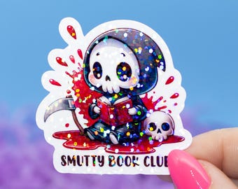 Smutty Book Club Glitter Holographic Sticker | Kindle Stickers | Book Lover Stickers | Cute Kindle Decal | Bookish Merch |Tech Accessory