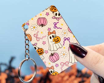 Cute Ghost & Pumpkin Keyring | Pastel Halloween Keychain | Spooky Cute Gift | Kawaii Fall Accessory