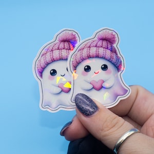 Winter Love Ghost Holographic Sticker | Kindle Stickers | Book Lover Stickers | Cute Kindle Decal | Bookish Merch |Tech Accessory