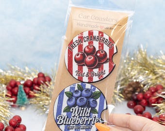 Posavasos vintage de frutas para coche / Juego de estampado de frutas retro / Posavasos de neopreno / Accesorios bonitos para coche / Regalo para ella / Decoración de coche hecha a mano