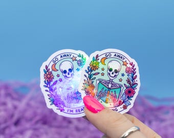 Go Away I'm Reading Holographic Sticker | Kindle Stickers | Book Lover Stickers | Cute Kindle Decal | Bookish Merch |Tech Accessory