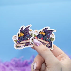 Fantasy Reader, Books and Dragon Holographic Sticker | Kindle Stickers | Book Lover Sticker | Cute Kindle Decal | Bookish Merch |Tech