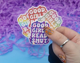Pegatina holográfica "Good Girls Read Smut" / Pegatinas para Kindle / Pegatinas para amantes de los libros / Calcomanía linda para Kindle / Merchandising literario / Accesorio tecnológico