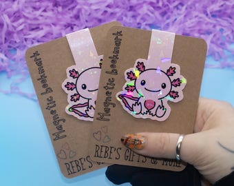 Seated Axolotl Holographic Magnetic Bookmark | Book Lover Gift | Planner Accessories | Page Marker | Magnetic Page | Bookish Gifts | Unique