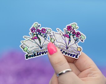 Bloemen Booktrovert holografische sticker | Kindle-stickers | Stickers boekenliefhebber | Leuke Kindle-sticker | Bookish-merchandise |Technisch accessoire