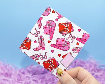 Pink Coquette Cowgirl Metal Coaster | Aesthetic Drink Coaster for Home or Office | Durable Table Protector | Unique Gift Idea | Western