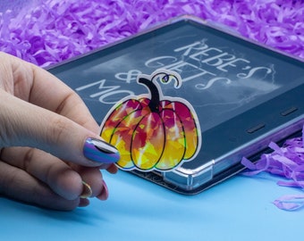 Adesivo olografico a forma di zucca sfumata / Adesivi Kindle / Adesivi per amanti dei libri / Adesivo Kindle carino / Merchandising a tema libri / Accessorio tecnologico / Stagione autunnale