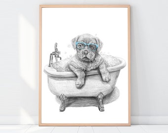 Bathroom Dog Art, Digital Art Download, Bathroom Art Decor, Bathroom Decor, Bathroom Wall Decor,  Bathroom Decor Boho, cool bathroom decor