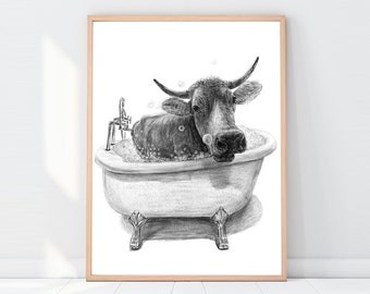 Bathroom Art Cow, Bathroom Decor, Bathroom Wall Decor,  Bathroom Art Decor, Bathroom Decor Boho,  Boho Decor Bathroom, Animal Nursery