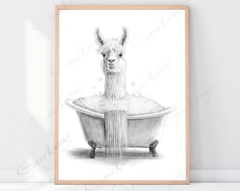 Llama Bañera Arte Descarga Digital, Decoración del baño, Decoración de la pared del baño, Decoración del arte del baño, Decoración del baño Boho, Baño de decoración Boho