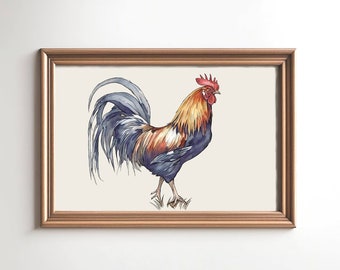 Rooster PNG Farmhouse Wall Art - Rooster Watercolor - Rooster Wall Decor - Rooster Decor