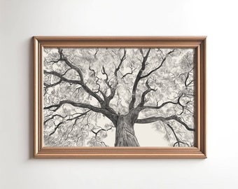 Neutral Wall Art Vintage Oak Tree, Digital Download Art, Sketch PRINTABLE, Art4Download, Farmhouse Wall Decor