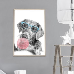 Dog Print PNG Art, Bubble Gum, Printable Art, Nursery Print, Nursery Art, Animal Nursery Decor, Funny Wall Art, Funny Home Decor