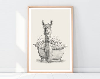 Llama Printable Bathtub Art, bathroom decor, Funny Bathroom Print, Black And White, funny posters, nursery wall art