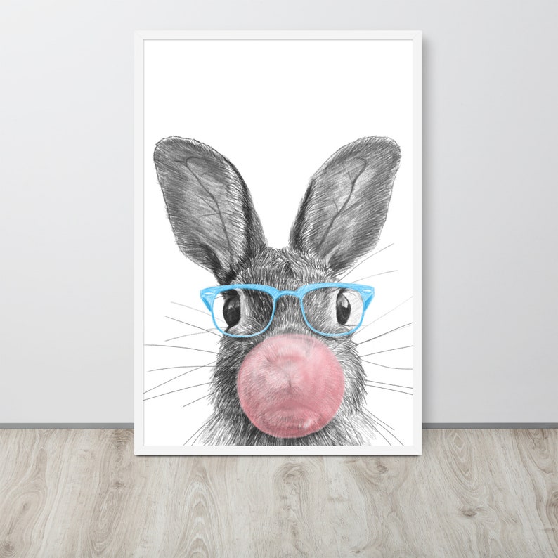 Cute Bunny PNG Art, Bubble Gum Nursery Wall Art, Wall Art Printable, Animal Print, Nursery Prints, Nursery Room Decor, Funny Wall Art image 8