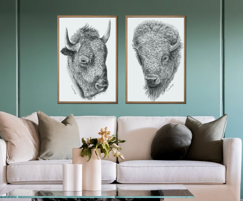 Bison Print, Buffalo Prints Wall Art Printable, Downloadable Prints, Bison Buffalo, Forest Animal, Animal poster, Bison download, art sets image 2