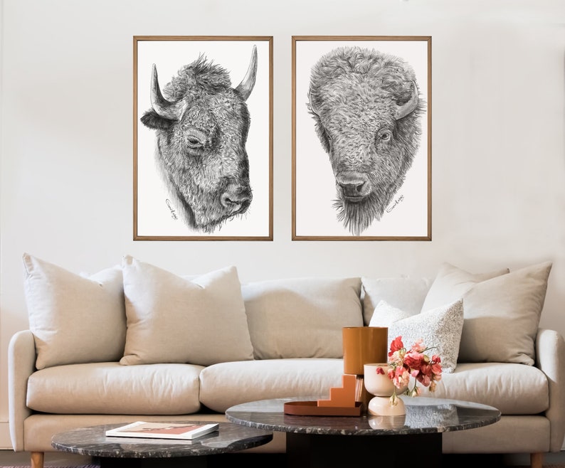 Bison Print, Buffalo Prints Wall Art Printable, Downloadable Prints, Bison Buffalo, Forest Animal, Animal poster, Bison download, art sets image 3