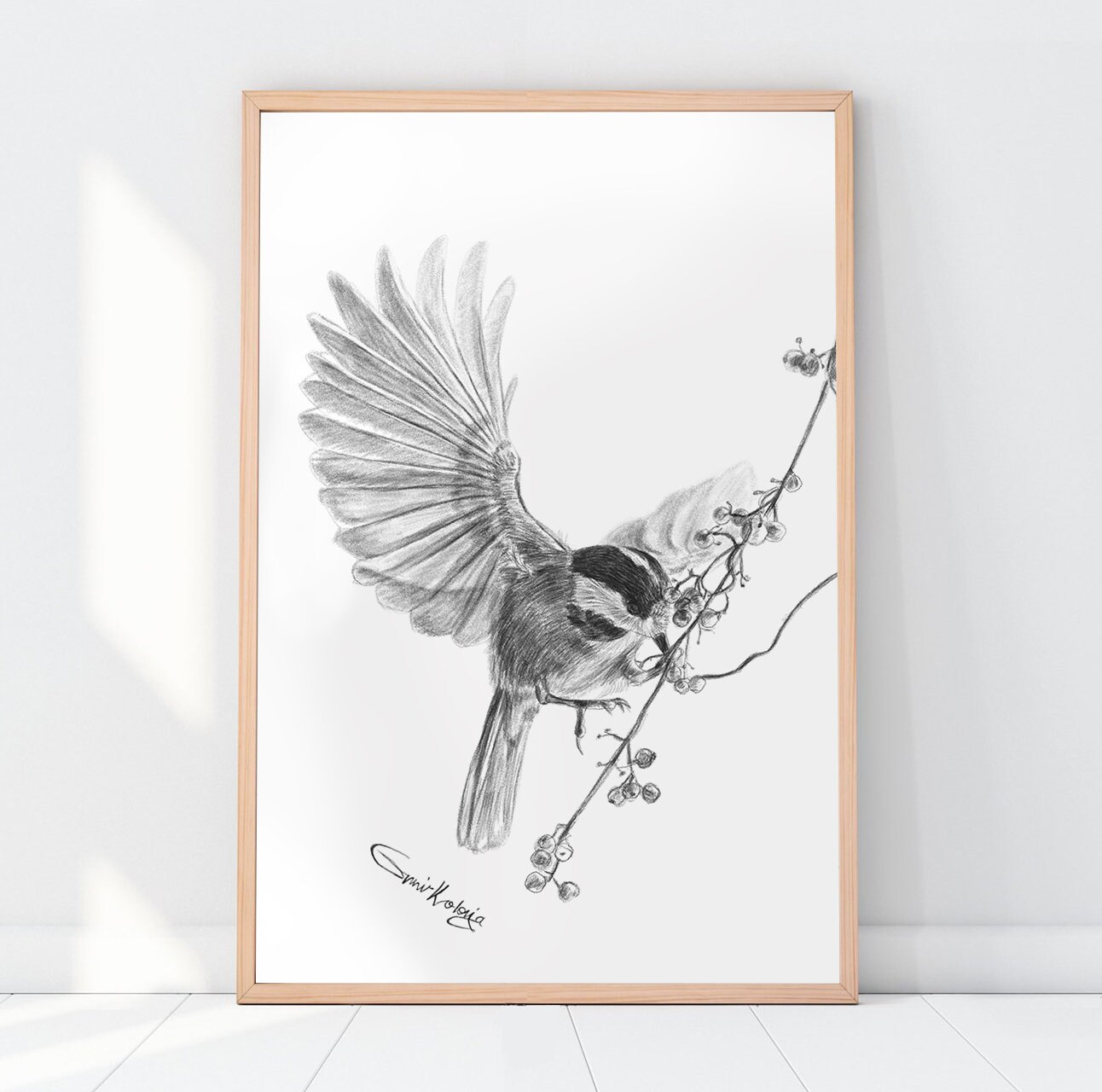 Bird Print Bird Art Print Bird and Flower Print Nursery Etsy