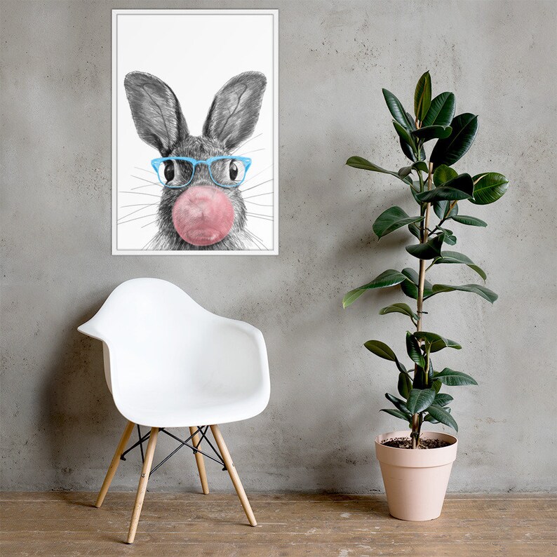 Cute Bunny PNG Art, Bubble Gum Nursery Wall Art, Wall Art Printable, Animal Print, Nursery Prints, Nursery Room Decor, Funny Wall Art image 9