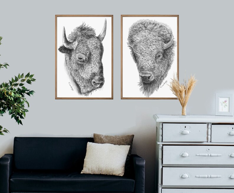 Bison Print, Buffalo Prints Wall Art Printable, Downloadable Prints, Bison Buffalo, Forest Animal, Animal poster, Bison download, art sets image 1