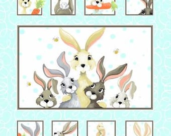 Quilt Panel / SUZY BEE / Aqua Harold the Hare Quilt Panel/ Easy Quilt/ Baby Quilt / Baby gift