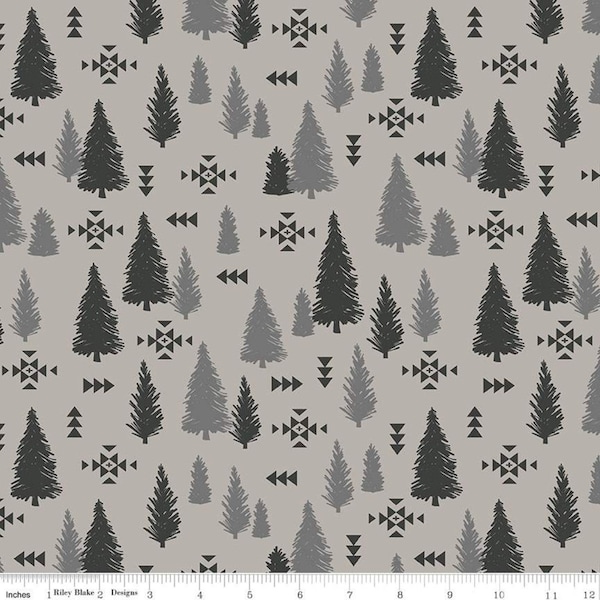 Timberland trees Light Gray / Quilting Cotton/ Riley Blake / Cotton Fabric sold by the 1/2 yard - multiple qtys cut as ONE piece